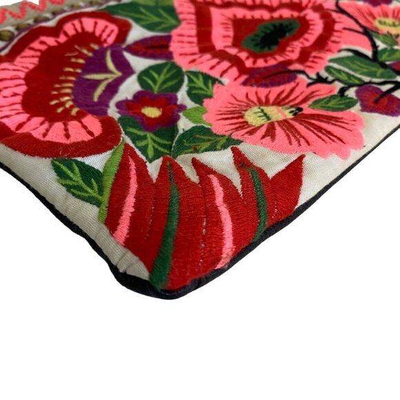 Asos Embroidered Clutch Boho Bag Fabric Leather - Picture 8 of 12